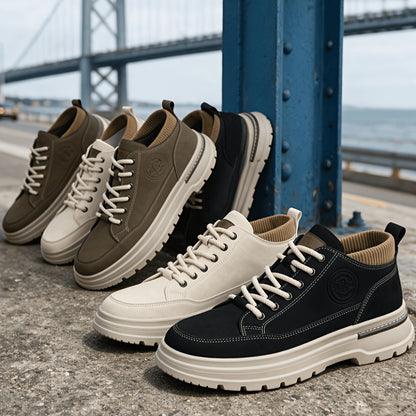 Plus Size Men's Casual Low-Top Motorcycle Boots, All-Season PU