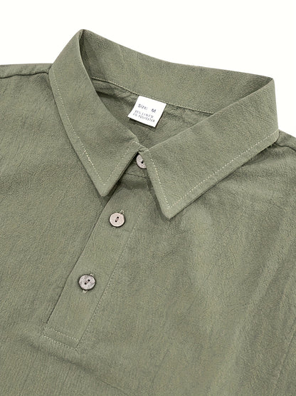 Essential for a Cool Summer! Men's Linen Shirt & Shorts Set, Comfortable Casual Outing Choice - Simple Beach Vacation Style Solid Color Linen