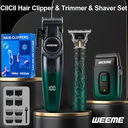 WEEME 3pcs professional Men's hair clipper set, easy to operate, comes with an electric razor, multi-functional hair trimmer for trimming hair and beard, suitable for both home use and barber shops, an excellent gift for frie