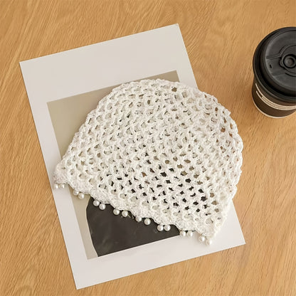 Lightweight Gray Crochet Hand-Hollow Brimless Hat for Women