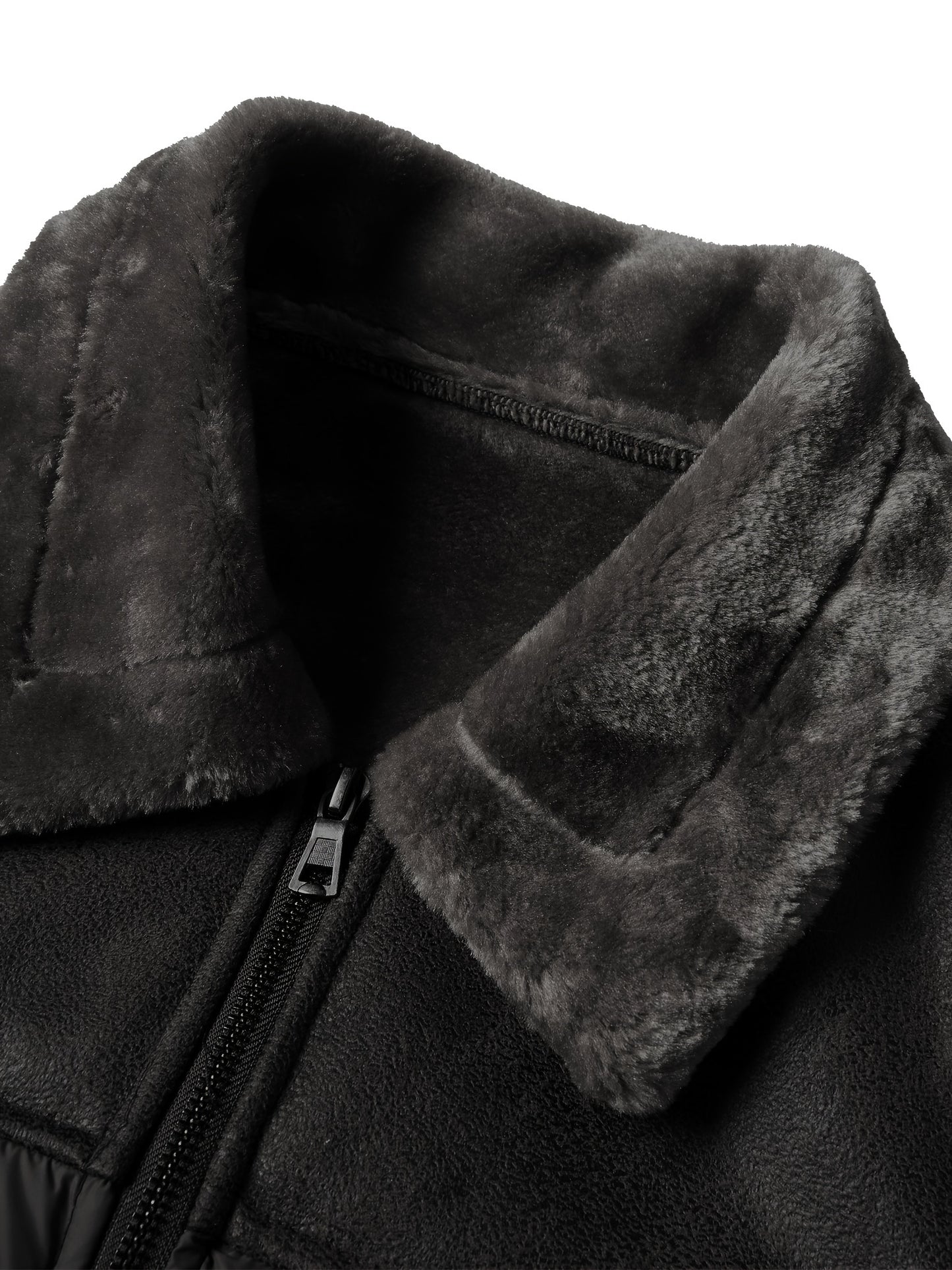 Men'S Casual Jacket with Faux Fur Collar, Polyester 100% Solid Color, Long Sleeve, Zipper Closure, Regular Fit, Woven Fabric, Outdoor Hiking Jacket with 60g/m² Lining Weight