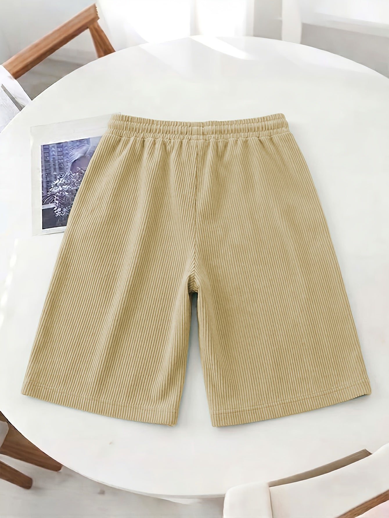 Women’s Casual Loose-Fit Corduroy 5-Point Pants with Elastic Waist