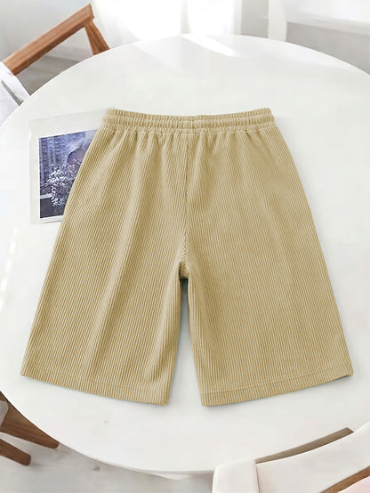 Women’s Casual Loose-Fit Corduroy 5-Point Pants with Elastic Waist
