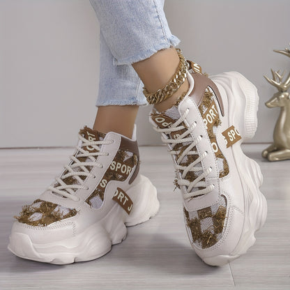 1 Pair Women'S High-Top Fashion Sneakers, Lightweight EVA Sole, Breathable Fabric Upper, All-Season Athletic Running Shoes with Comfort Insole