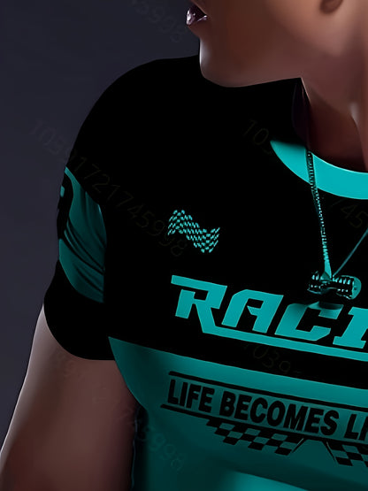Men'S Racing Graphic T-Shirt - Bold Neon Green  Black Racing Car Design, Lightweight Breathable Fabric for Motorsport Events, Casual Streetwear - Chicago Dream Maker Inspired Casual Attire, Racing Jersey, Event Apparel, Spor