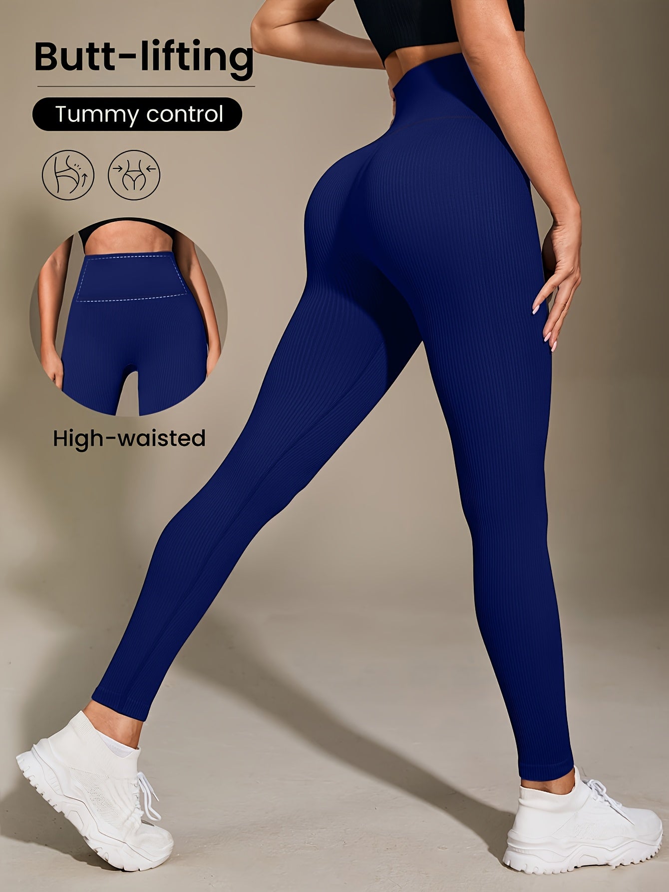 Women's High-Waisted Slimming Ribbed Leggings for Yoga