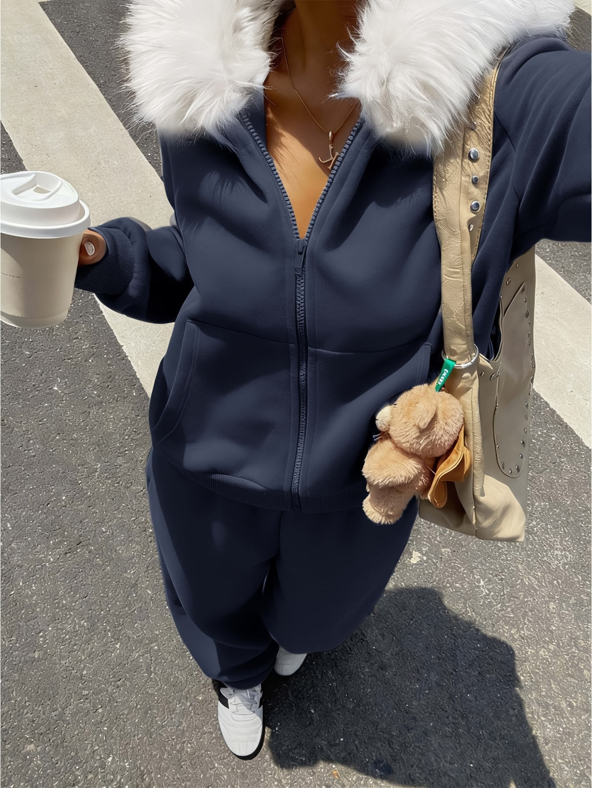 Women's Casual Polyester Hoodie & Wide-Leg Pants Set - ayq