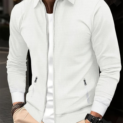 Men'S Lightweight Waffle Knit Long Sleeve Zip-Up Jacket - Breathable Golf & Running Top with Pockets, Casual Sporty Design for Outdoor Activities, Spring/Fall, Golf Jacket, Active Lifestyle Apparel, Classic Collar Style, Dura