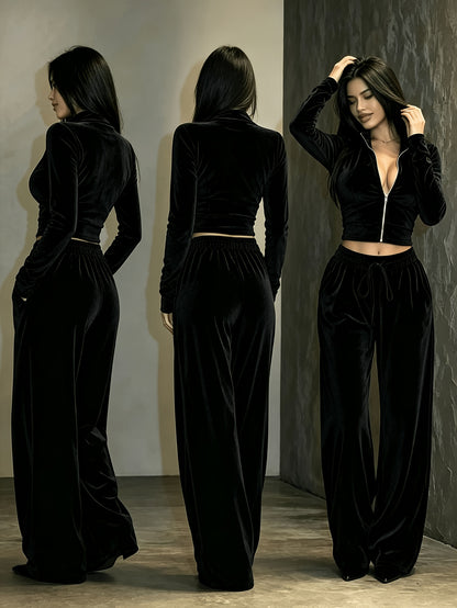 Women’s Casual Autumn Winter Two-Piece Lace-Up Waist Set
