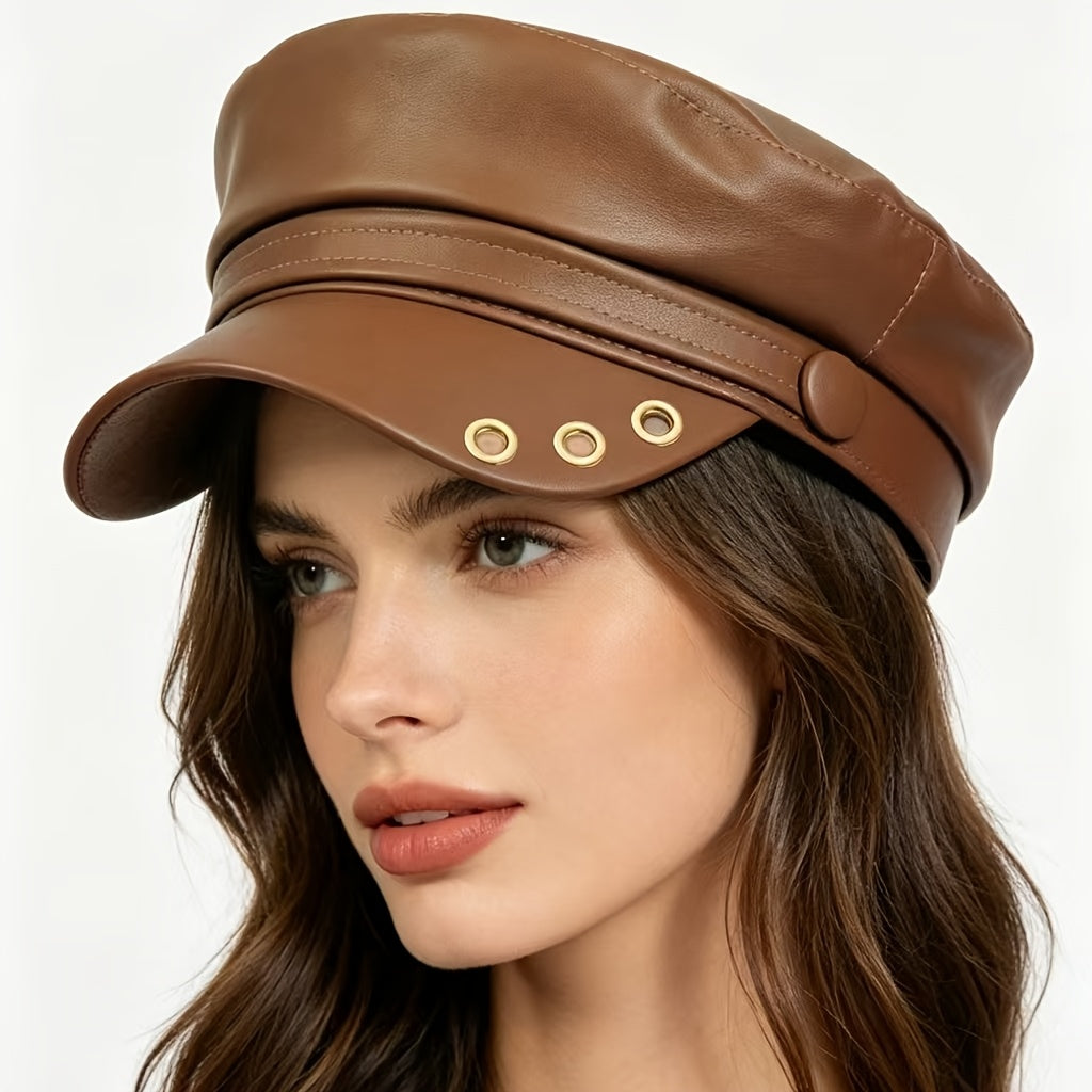 Elegant PU Octagonal Hat for Autumn Winter Casual Wear
