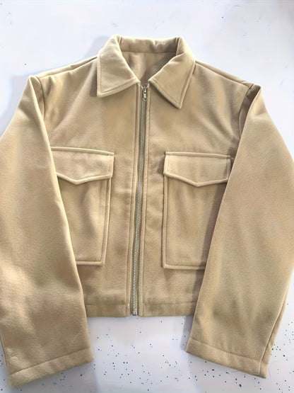 Women's Solid Full-Zip Winter Jacket with Structured Collar