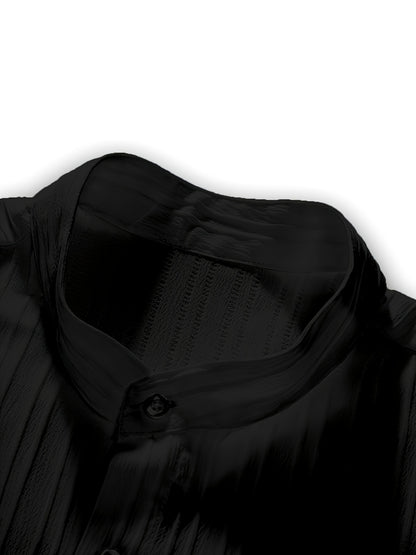 Men's Summer Casual Polyester Set with Stand Collar Shirt & Pants
