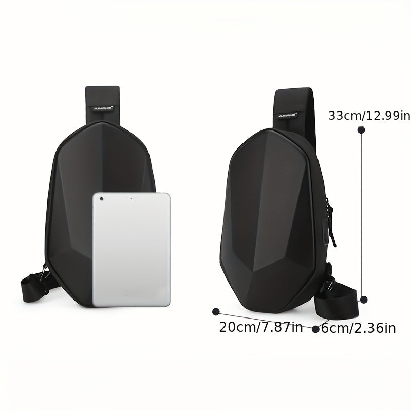 JUMAHE Men's USB Charging Crossbody Bag with Dual Power Ports, Hexagonal Geometric Design Street Style Shoulder Bag - Premium Durable Fabric, Adjustable Strap  Zipper Closure for Daily Commute (Black/Grey), Bags for Travel,