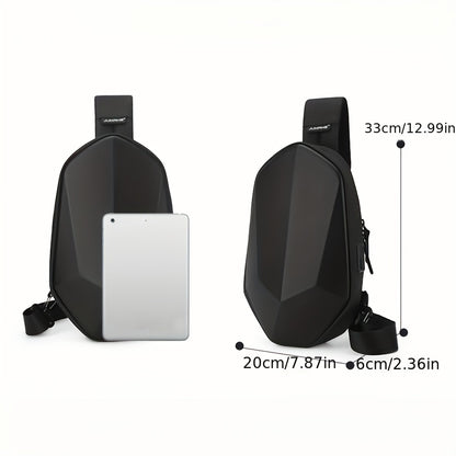 JUMAHE Men's USB Charging Crossbody Bag with Dual Power Ports, Hexagonal Geometric Design Street Style Shoulder Bag - Premium Durable Fabric, Adjustable Strap  Zipper Closure for Daily Commute (Black/Grey), Bags for Travel,