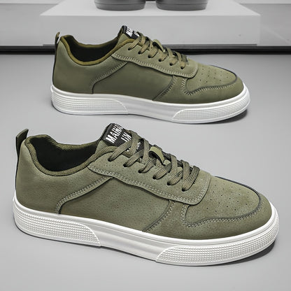1 Pair MAINALUN Men'S Skateboarding Sneakers - Low-Top Lace-Up Casual Shoes with Thick PVC Sole, Breathable Fabric Lining  Durable Synthetic Upper for Daily Wear, Outdoor, Travel, Parties - Green/Black/Khaki, Skateboarding S