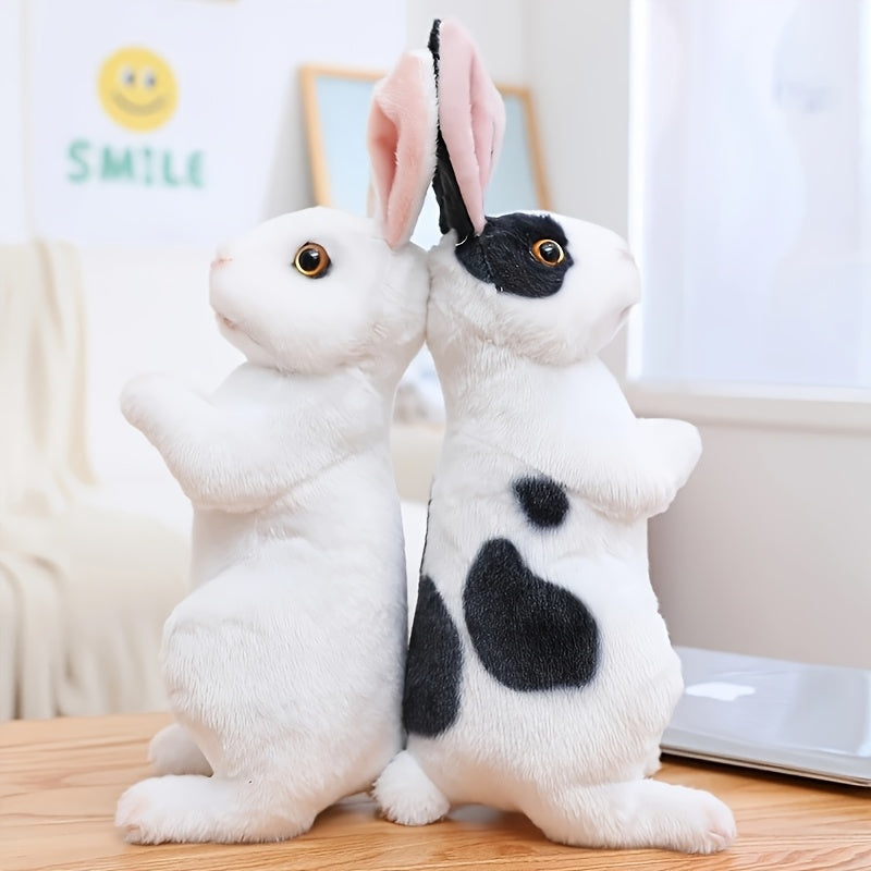 1pc Plush Rabbit Toy in White, Beige, And Black - an Adorable Stuffed Bunny, Perfect for Birthday Gifts And Easter Decorations, Made of Soft Polyester Fabric, Synthetic Fiber Material, And Filled with PP Cotton, Plush Figures