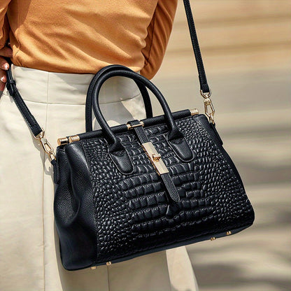 Women's Genuine Leather Crocodile-Pattern Crossbody Bag
