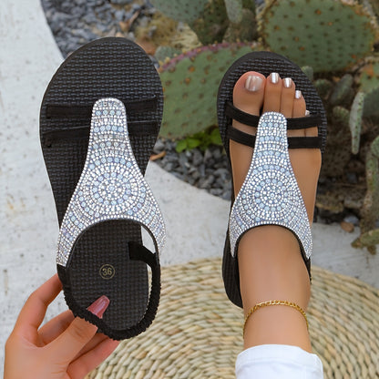 Women'S Stylish Open-Toe Sandals with Thick Sole - Glittery Black Strap Design, Comfortable EVA Insole, All-Season Use, Perfect for Casual and Formal Occasions, Formal Footwear   Glittery Sandals   EVA Insole Sandals