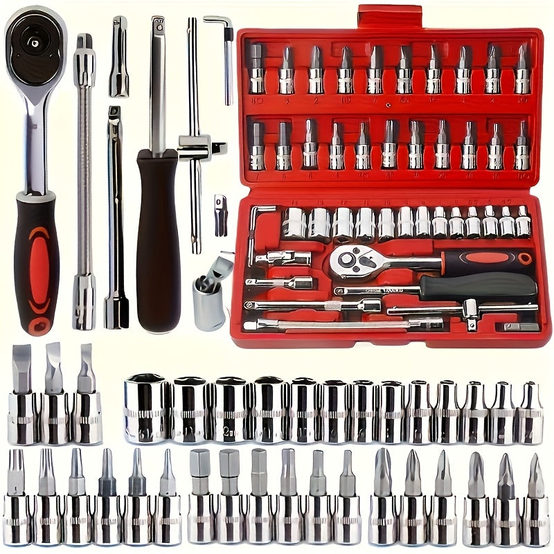 46pcs Heavy-Duty Automotive & Repair Tool Set Suitable for Cars and Bicycles - -in- Tool Kit with Plastic/Metal Tools, Ideal for DIY, Car Maintenance, Repairs - Perfect Father's Day Gift for &