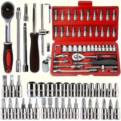 46pcs Heavy-Duty Automotive & Repair Tool Set Suitable for Cars and Bicycles - -in- Tool Kit with Plastic/Metal Tools, Ideal for DIY, Car Maintenance, Repairs - Perfect Father's Day Gift for &