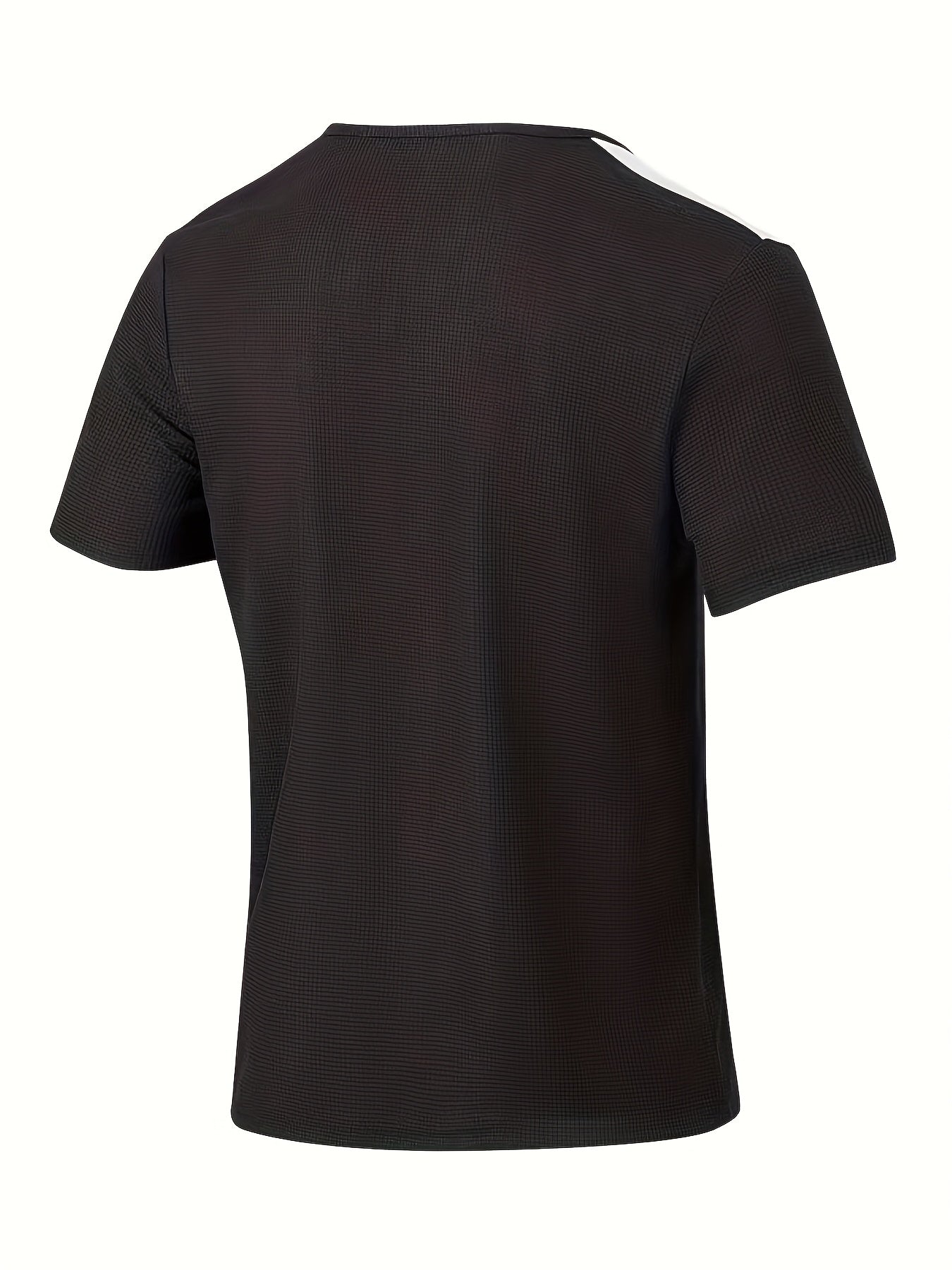 Men'S Casual Waffle Knit Short Sleeve T-Shirt with Drawstring Detail - Maroon  Black, Round Neck, Breathable Polyester Fabric for Summer Outings, Casual Weekend Wear   Round Neck Tee   Stylish Contrast Stitchin