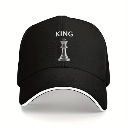 Chess King Snapback Baseball Cap - Black with White Chess Piece Design, Unisex Casual Sun Protection Hat for Men & Women, Perfect Gift for Chess Enthusiasts, Summer Cap | Unisex Hat | Durable Headwear
