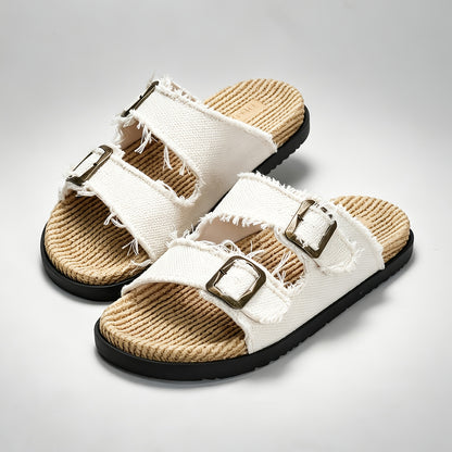 Men's Adjustable Double Buckle Summer Slides with Soft Sole