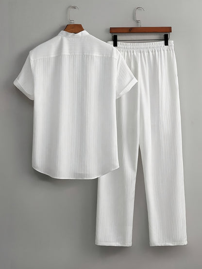 Men's Casual Short Sleeve Lapel Shirt and Trousers Set