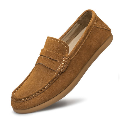 Men's Wide Fit Casual Suede Loafers Comfortable Slip-On Flats