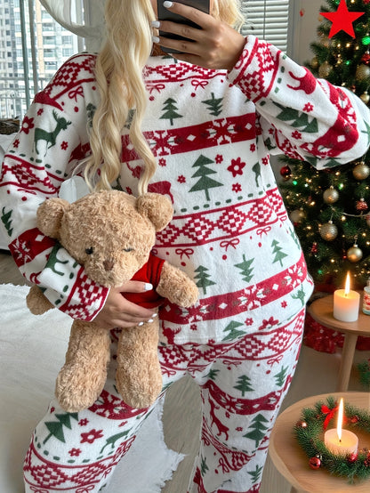 Women'S Christmas Pattern Pajama Set | Comfortable Long-Sleeve Home Wear for Fall/Winter, Crew Neck