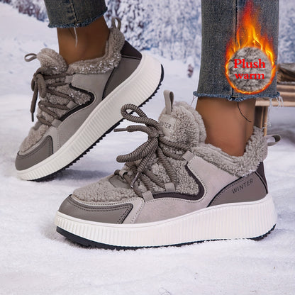 Women'S Cozy Fleece-Lined Low-Top Ankle Boots - Warm, Stylish, and Comfortable for All Seasons, Casual Lace-Up Design with Thick Rubber Sole, Beige, Casual Footwear | Stylish Ankle Boots | Plush Lined Interior