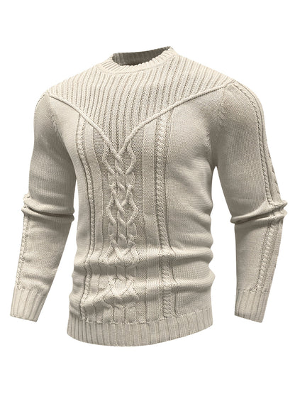 Fashion Knit Round Neck Sweater Pullover - Soft, Breathable, Medium Stretch, Long Sleeve, Casual Top for City Walks, Streets, Outings, Outdoor Activities - Perfect for Autumn and Winter