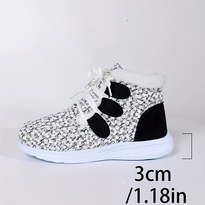 XS Women's Fashionable Comfortable Warm Light White Plush Lace-Up Short Boots + Faux Fur Texture, Trendy Casual Snow Boots, Long Winter Boots for Women, Wide Fit Boots for Women Plus Size Faux Fur Boots, Snow Boots for Women