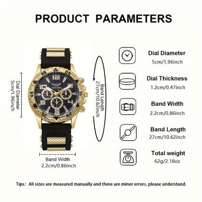 6pcs Men's Fashionable Quartz Watch Set with Wallet, Glasses, Pen, Ambient Light & Steel Ballpoint – Perfect for Daily Wear, Parties, Valentine's Day, Easter, Christmas, Halloween,  Gifts to Friends and Family