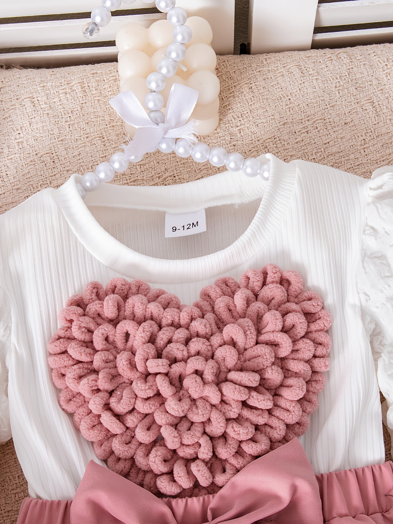 Baby Girl Fall Winter Heart Print Long Sleeve Dress with Bow