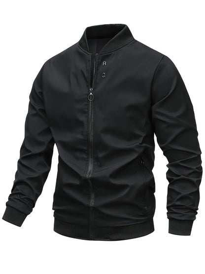 Men's Stylish Windproof Jacket - Solid Color, Stand Collar, Zip-Up with Pockets, Lightweight Polyester for All Seasons, Casual & Outdoor Wear, Allseason Jacket | Zipup Jacket | Polyester Jacket, Windbreaker Jacket