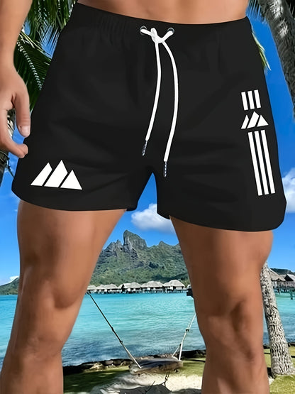 Men's Quick-Dry Geometric Beach Swim Trunks for Summer