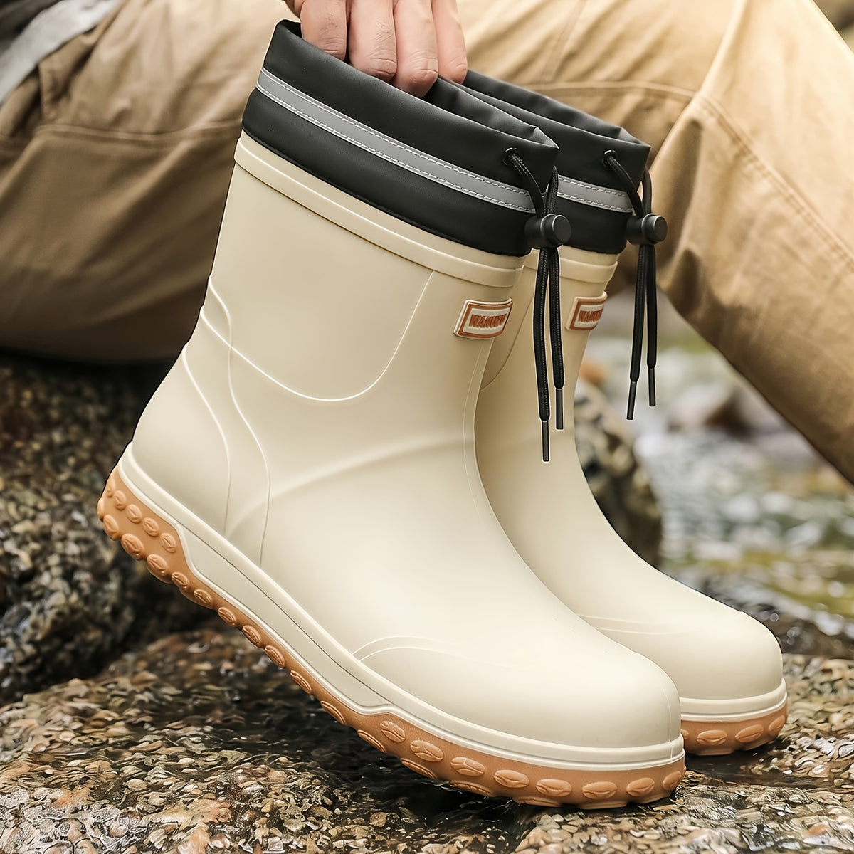 Men's Waterproof Short Rain Boots with Non-Slip Thick Sole
