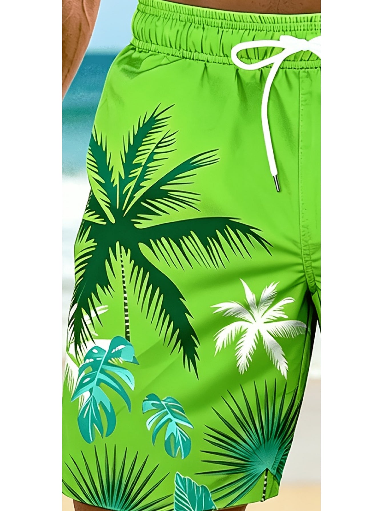 Plus Size Men's Palm Tree Print Beach Shorts, Breathable Polyester
