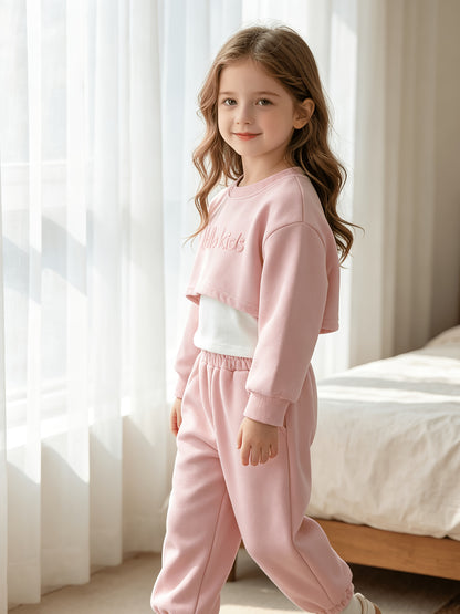 Girls' 3-Piece Spring/Autumn Casual Set with Embroidered Sweatshirt
