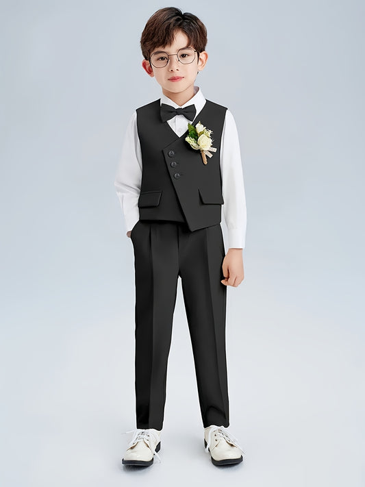 Boys' British-Style 2-Piece Formal Suit with Vest and Trousers