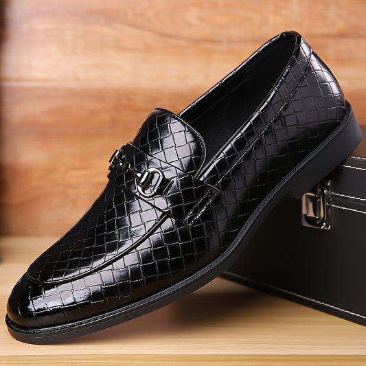 Men's Casual Business Shoes with Checkered Pattern, Slip-On Style - ayq