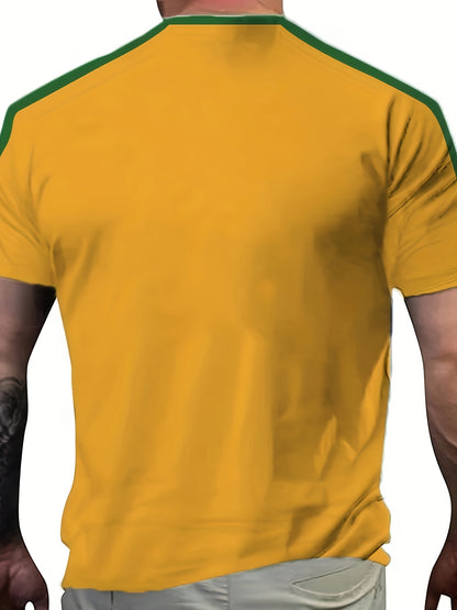 Men'S Casual Short-Sleeve T-Shirt with 3D Digital Printing, Round Neck, Brazilian Style, Made of Slightly Stretchy Polyester Knit Fabric, Suitable for Summer Outdoor Activities And Everyday Wear.