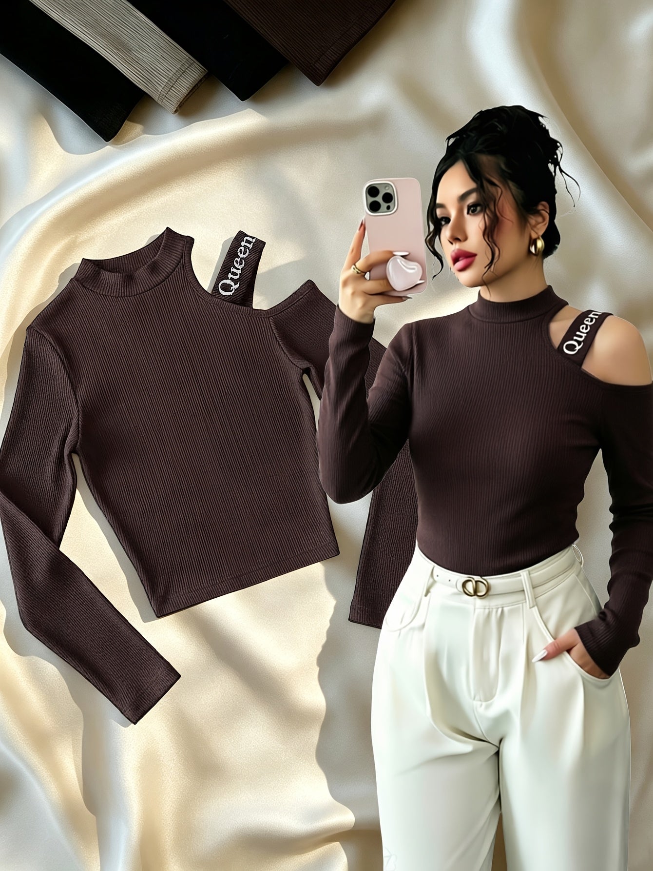 Women’s Fitted Off-Shoulder Top with Embroidered Shoulder Straps