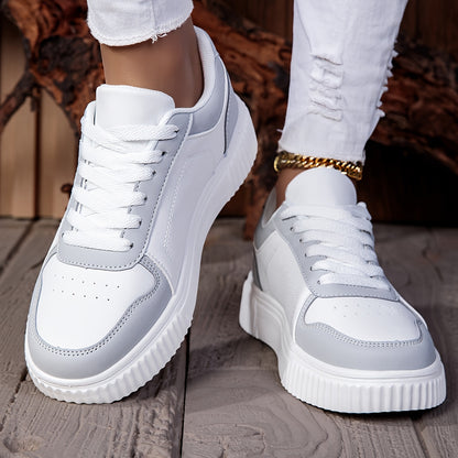 Women’s Casual Dual-Tone Low-Top Sneakers with Lace-Up Closure