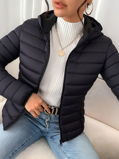 Women'S Hooded Jacket - Lightweight Warm Winter Coat with Non-Stretch Fabric, Elegant Commuter Style, Structured Fit for Everyday & Formal Outfits - Fall/Winter