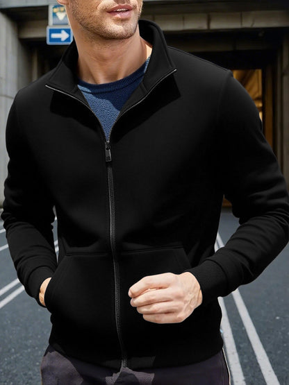 Men'S Lightweight Zip-Up Jacket - Stand Collar Windproof Coat with Full-Zip Closure, Front Pockets - Gym, Hiking, Casual Outerwear - Easy-Care Zipper Jacket for Everyday & Active Lifestyles, Gym Wear, Sleek Design, Durable Co