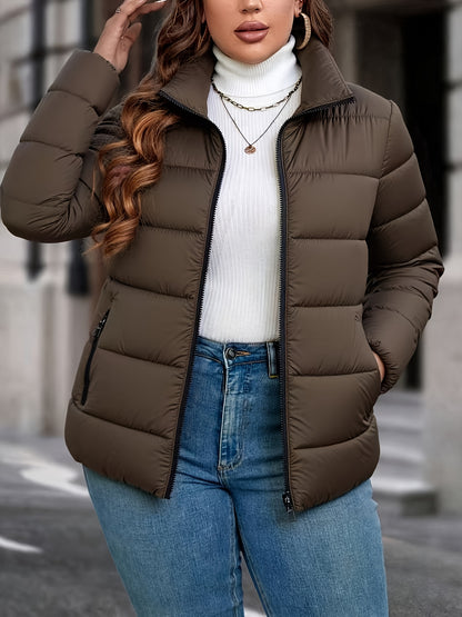 Women'S Lightweight Winter Coat - Elegant Stand Collar Jacket, Non-Stretch Fabric, Zipper Closure, Long Sleeve Outerwear for Office, Party, Everyday - Fall/Winter Warmth, Chic Cold Weather Jacket for Women, Ladies Winter Coat