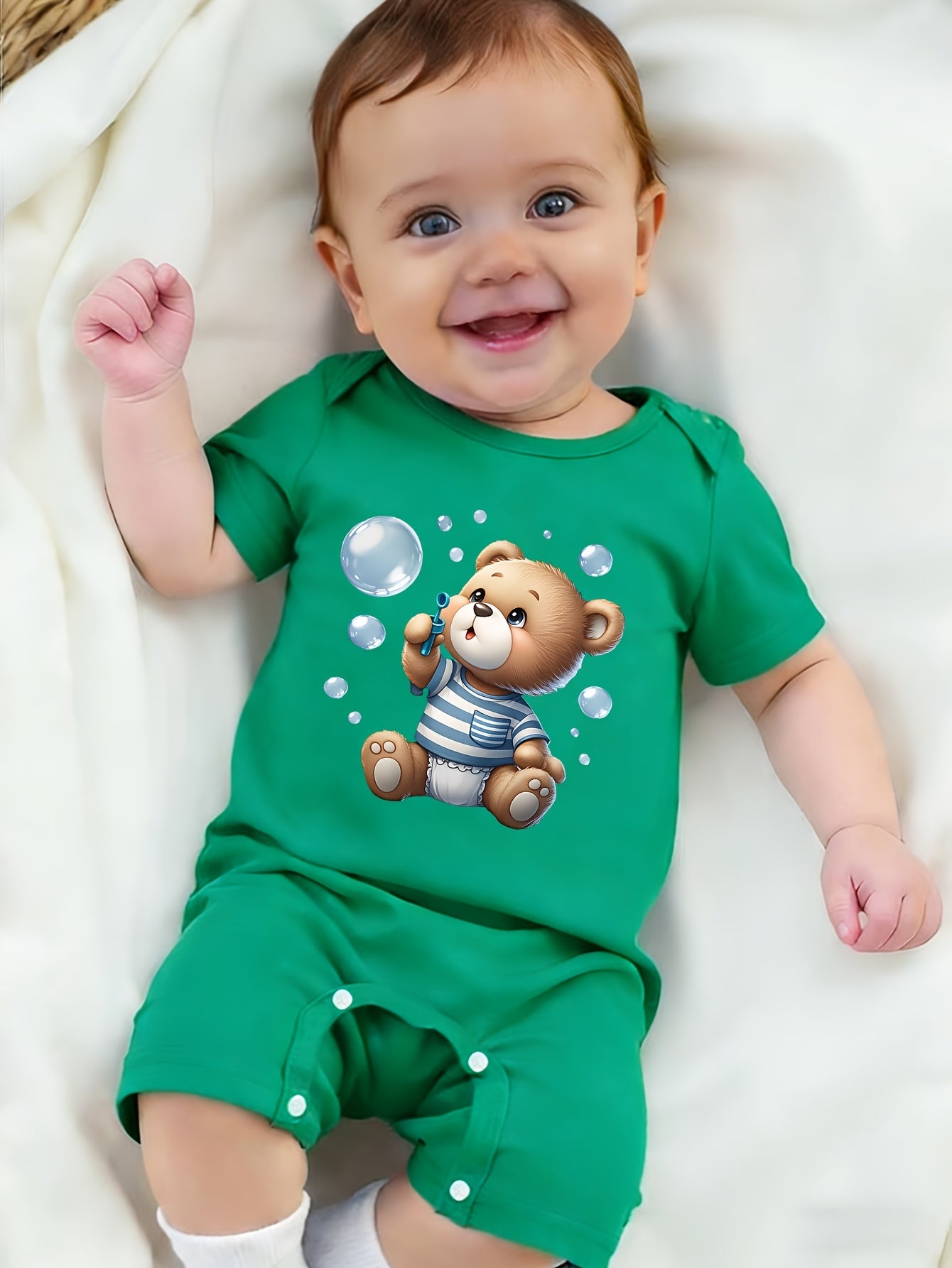 Soft Cotton Summer Baby Romper with Cute Bear Print
