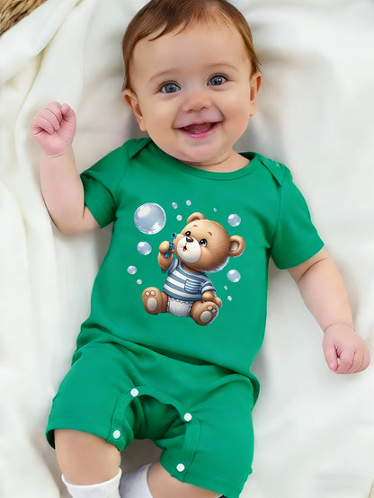Soft Cotton Summer Baby Romper with Cute Bear Print